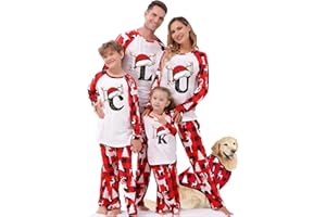 YINGUO Family Christmas Pyjamas Set Mens Womens Letter Printed Xmas Matching Pyjama Kids Comfortable His and Hers Pjs Family Cartoon Cute Boys Girls Matching Christmas Pj