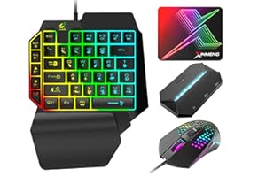 URCHOICELTD Gaming-Tastatur Verdrahtet Mechanisches Gefühl Regenbogen Hintergrundbeleuchtung+Ultraleichte USB-Gaming-Maus+Konverter mit LED-Hintergrundbeleuchtung für Nintendo Switch/Xbox/PS4/PC+Mauspad