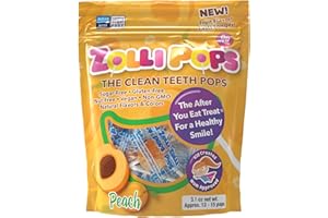 Zollipops Clean Teeth Pops Bonbons sans sucre avec xylitol, sucettes sans colorant, adaptées aux régimes cétogènes et diabétiques, gâteries approuvées par les dentistes pour enfants (pêche, 88,9 g)