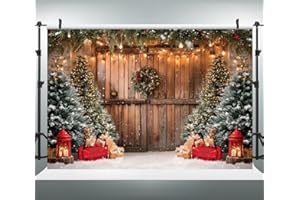 WaW 2.7x1.8m Fotografie Hintergrund Weihnachten Braun Holz Haus Weihnachtsbaum Fotohintergrud Stoff Kinder Fotoshooting