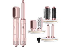 ATOPSKINS Pro Air Styler 6 in 1 Hair Styler Set,Magic Styler New Upgrade 60000rpm Hair Dryer Brush, L&R Airflow Hair Curler,Curl, Straighten, Wavy, Smooth, Multi-Styler Gifts Set, 3 Temps Setting, Pink