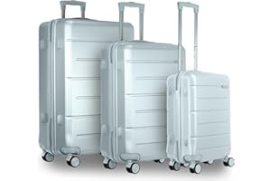 Coselena 3pc Luggage Suitcase Set - ABS Lightweight & Water-Resistant, 4 Wheel Suitcases - Hard Shell, Secure Carry-On Cabin Suitcase with TSA Lock - Ideal Luggage Set for Your Travel - Silver