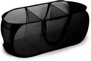 Diggoour Durable Collapsible Laundry Baskets, 3 Compartments Pop Up Laundry Hamper with Handy Pocket, Foldable Clothes Hamper Reinforced Carry Handles for Laundry, Bathroom, Apartment or Travel Black