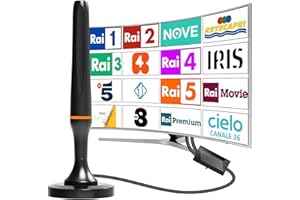 DTB TECH Antenna tv digitale interna,Antenna tv interna amplificata potente,ricezione a lunga distanza supporta 4K 1080p VHF UHF DVB-T/DVB-T2