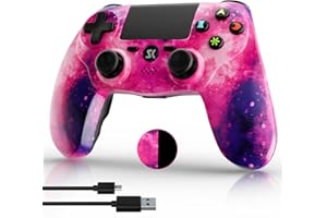 CHENGDAO Mando para PS4, Mandos inalámbricos Gamepad Compatible con PS4/Pro/Slim/PC, Controlador De Juego con Double Vibración, 6 Axis Gyro Sensor, Touch Panel, Audio Jack Speaker (Galaxy Rosa)