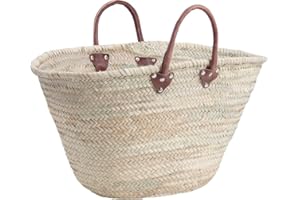 Aubry Gaspard Couffin Palmier Poignée Cuir, 55 cm, 60L, Naturel
