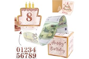 HUMTEOXI Prezenty pieniężne Urodzinowe pudełko niespodzianek, prezent pieniężny DIY z 3D kartkami urodzinowymi Pudełko prezentowe na urodziny dla dzieci i dorosłych, rodziców, bliskich