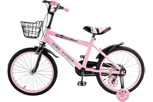 ‎AREYOURSHOP Areyourshop 18 Zoll Kinderfahrrad, Verstellbarer Sitz & Lenker, Kohlenstoffstahlrahmen, Doppelbremsen, Stoßfeste Speichenräder, Magnetische Blitzräder, Abnehmbare Stützräder, Jungen/Mädchen Fahrrad