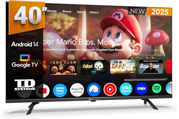 TD Systems - Smart TV 40 Pulgadas Full HD, Television TDT HD, Android 14 GTV, Modelo 2025, Televisor con 3 años de garantía - PRIME40K21GLE