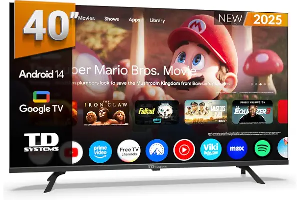 TD Systems - Smart TV 40 Pulgadas Full HD, Television TDT HD, Android 14 GTV, Modelo 2025, Televisor con 3 años de garantía - PRIME40K21GLE
