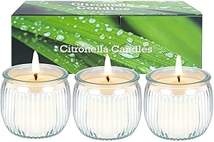 KERCAMKEL Citronella Candle Outdoor Large, 3 Pieces Outdoor Candle Outdoor in Glass with Natural Soy Wax and Citronella Oil, Scented Candle Perfect for Garden, Camping, Balcony, 135 Hours Burning Time