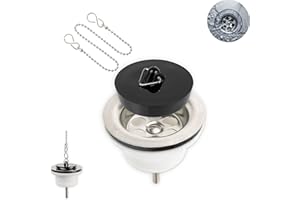 YOUR DAY MATE Bonde d’évier avec Bouchon et vidage, 1 lot, Taille Ø 70 mm - 1 ½ Pouce, Dessus des bondes SS201 en Acier Inoxydable, Vis de Montage M6x60, Base PP avec écrou en Laiton, Joint PVC et Bouchons 45,5 mm