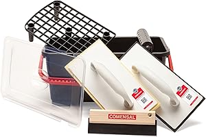 COMENSAL® Fliesenwaschset - 8-teiliges Fliesenleger Waschset M - 12L - Profi Fliesen Waschset zum Verputzen - mit Rollenaufsatz - Fugengummi - Hydroschwamm - Reibebrett mit Zellkautschuk - Made in EU