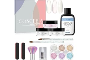 COSCELIA Set De Arte De Uñas Para Extensión,3 Colores De Polvo De Uñas Con 30ML Monómero,Polvo De Brillo De 6 Colores,Juego de Extensión de Uñas DIY Nail Art Decoración