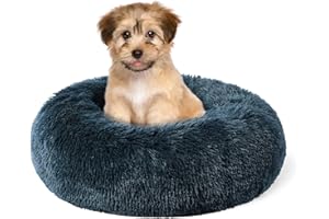 Liwqolx Dog Bed, Small Calming Cat Bed Washable Pet Bed Round Plush Donut Puppy Bed Dog Cushion, Machine Washable Dog Bed Dark Grey(40cm/15.7in)
