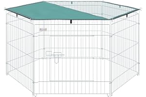 PAWHUT Parc enclos modulable Acier 6 Panneaux et 1 Porte pour Chiens Ø 120 x 60 cm Gris Métal Vert