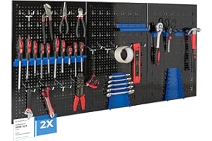 Arebos Ścienna Tablica Narzędziowa 6-częściowa | Zestaw 34 Haczyków i Uchwytów | 235,2x59,5 cm | Metalowa Perforowana Tablica do Warsztatu | Montaż w Zestawie | Niebieska