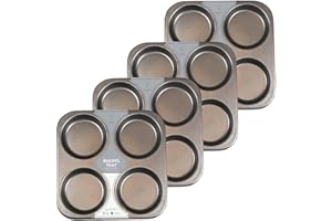 Caribou Living Yorkshire Pudding Large 4 Hole Tray Non Stick Carbon Steel Grey Tin Baking Tart Bun Sunday Roast Big Yorkshire Puddings - 4 Trays