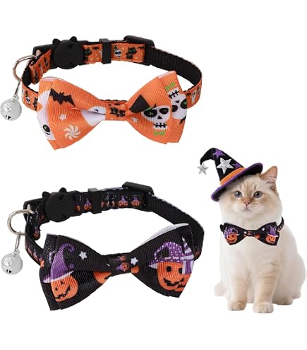 Halloween-Katzenhalsband Mit Fliege & Glocke – Verstellbar (15–27,9 Cm), Kürbis-Motiv, Für Katzen & Welpen