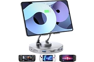 YCE Dockingstation 6-in-1 Handheld-Dockingstation USB-C-Hub mit 4K@60Hz HDMI,100 W PD,3,5 mm Audio-Buchse,USB A,USB C,drehbarer,Faltbarer Typ-C-Tablet-Ständer für iPad,Steam Deck,ROG Ally