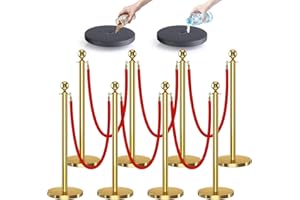 kaiyomi 8Pcs Stanchions with Red Velvet Ropes Set, 5 Feet Velvet Ropes and Posts Poles for Red Carpet Party Decoration and 360° Photo Booth (Golden)