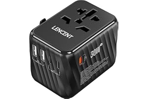 LENCENT Universal Travel Power Adapter, 30W International Wall Charger | 3 USB C 2 USB A Fast Charging, Worldwide Plug Adaptor Travel Essentials for UK to EU US Ireland Australia Type C/G/A/I Black