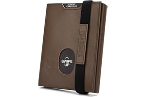 DODENSHA Slim Wallet, Genuine Leather Minimalist Wallet for Mens, RFID Blocking Tri-Fold Slim Credit Card Wallet with 10 Cards, 2 Banknote Compartments, ID Window, Coin Pocket Men Wallets with Gift Box