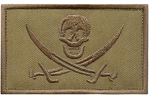 2AFTER1 Tan Coyote Calico Jack Skull Pirate Jolly Roger Morale Tactical ISAF Embroidery Fastener Patch