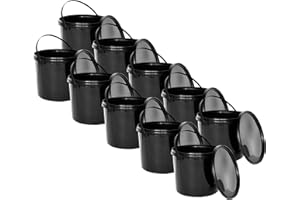 Nipter Seau en Plastique de qualité Alimentaire avec Couvercle, Noir, 100% recyclables, 5L x 20 pièces