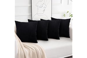 Aspire Homeware Cushions with Covers Included 45 x 45 cm Set of 8 Pcs (4-Black Cushion, 4-Inserts) with Invisible Zipper Soft & Luxury Home Decor Stripe Pillow Cases for Couch (18x18 Inch)