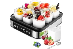 ‎CLEVICH Joghurtbereiter, Griechischer Joghurtmaschine mit Temperatur- und Timer, Automatischer Digitaler Joghurt Maker mit 9 Gläsern, Perfekt für den Heim-Bio-Joghurt, Käse-/Natto-Zubereiter, BPA-frei, 40 W