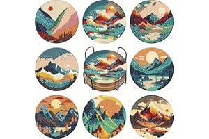 WOPLAGYREAT Diamond Painting Dessous de Verre Peinture Diamant sous Verre Loisirs Créatifs Adultes DIY sous Tasse Liège Soleil du Soir