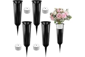 TOPBELIEF 4Pcs Grave Vases with Spike, Cemetery Vases, Graveside Flowers Holder, Cemetery Flower Pots for Grave, Lawn, Yard, Garden Decoration (Black)