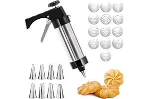 RUIKDLY Pistolet à Patisserie, Presse à Pâtisserie en Acier Inoxydable, Machine à Biscuits, Presse à Biscuits Avec 13 Gabarits, 8 Douilles, Machine à Churros, Pistolet à Biscuits pour Gâteaux et Biscuit