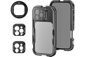 NEEWER 16 Pro Max Käfig Cage Schnellverschluss Video Rig Stabilisator kompatibel mit iPhone 16 Pro Max mit 67mm Filter Adapter 17mm Objektiv Backplate T Mount Lens Adapter kompatibel mit Moment PA074