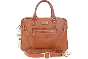 CATWALK COLLECTION HANDBAGS CATWALK COLLECTION - Cuir Vintage - Sac porté épaule avec Bandoulière détachable/Sac de Travail/Porte-Documents/Mallette/Compatible Pour Laptop/Ordinateur Portable - Femme - SIENNA - Tanne