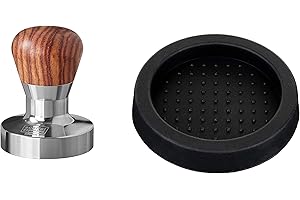 SCARLET BIJOUX Scarlet espresso Passion - Pressino per barista, con impugnatura ergonomica in PVC o in legno di frassino a scelta e base di precisione in acciaio INOX Set ( 58 mm + Tamperablage) palissandro