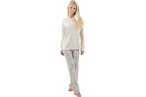 TRAMAS+ Pigiama Donna 100% Cotone con Maglietta Manica Lunga e Pantalone Lungo, Pigiami per Le Mezze Stagioni