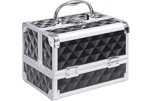 HOMCOM Kosmetyczka do makijażu - przechowywanie kosmetyków - 3-poziomowe przechowywanie z zamkiem lustrzanym z 2 kluczami, czarny, 20x15x15cm