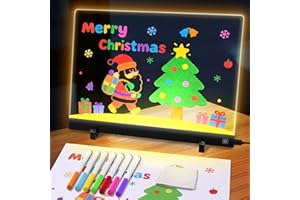 testyu Tablero Acrílico Luminoso con Mensaje LED 35x26cm, Tablero de Notas Acrílico con 7 Colores Bolígrafo y 5 Pinturas de Historias Coloridas, Soporte Ajustable, Tablero de Mensajes LED Limpiable