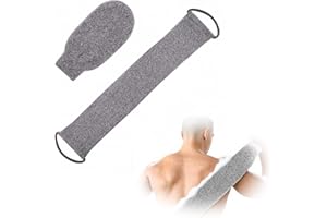 LUNPOEM 2 PCS Gant Exfoliant Corps et Sangle Lave Dos en Fibres de Bambou Naturelles, Gant de Crin Douche pour Exfoliation Complète, Massage Relaxant et Peau Douce, Accessoires de Bain et Gommage