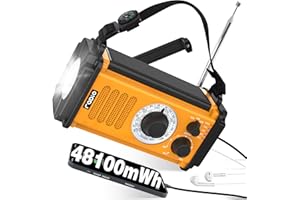 48100mWh/13000mAh Solar Kurbel Notfall Radio, 5-Wege Tragbare AM FM Dynamo Weltempfänger Radio, USB Handy-Lader,800LM Campinglampe| Leselampe,SOS Alarm,Kompass für Blackout Notfallausrüstung Überleben