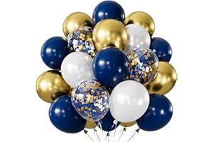 Adeyoo Navy Blue and Gold Balloons - 12 Inch Navy Blue Balloons Set, New Year Balloon with Glitter White Metallic Gold Confetti Balloon for New Year Eve Birthday Baby Shower Wedding Party Decorations