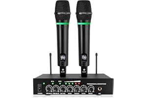 LiNKFOR Bezprzewodowy mikrofon UHF z możliwością ponownego ładowania Bluetooth 5.0, Dual Handheld, metalowy system mikrofonowy, wejście/wyjście, wyjście 6,35 mm do maszyny do karaoke, miksera,