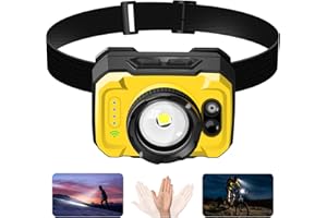 MASMEJOR Linterna Frontal LED Recargable Linterna de Cabeza con Sensor de Movimiento/ 11 Modos de Luz/Enfoque Ajustable/ 75° Ángulo Ajustable, Luz Frontal Cabeza para Bicicleta, Camping y Montañismo