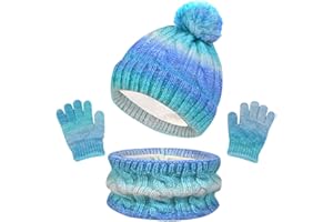 TMEOG Kids Hat Scarf Gloves Set 3 in 1 Knitted Outdoor Sports Winter Accessories Thermal Toddler Gloves Snood Bobble Hat for Girls Boys