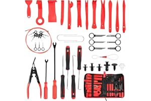DOCAS 143PCS Outil Demontage Garniture Auto, Outils De DéMontage De Garnitures Trousse ​pour Panneaux de Garniture de Voiture Portes Tableaux de Bord Radios（Rouge ）