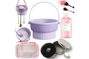 QUKLOGEN 3-in-1 Makeup Pinsel Reinigungsmatte Multifunktionaler Trockenkorb mit Griff Silikon Reiniger Matte Reiniger Schwamm 150ml Professioneller Make-up Pinsel Reiniger (Lila)