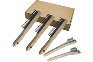 NICAVKIT 5-tlg Handdrahtbürste Set , Drahtbürsten mit Holzgriff, 3 x groß Stahlbürste 250 mm, 2 x Klein Edelstahlbürste 205 mm , Metallbürste Handdrahtbürstensatz für Metall, Holz, Grill