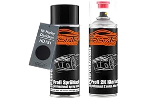 TRISTARcolor Peinture moto Kit bombes de peinture 2K pour Harley Davidson HD131 Vivid Black Peinture de base 2 composants vernis clair aérosol